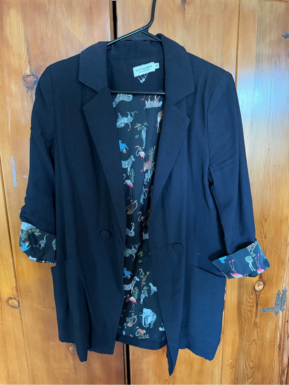 Black Women's Lightweight Blazer with Printed Lining